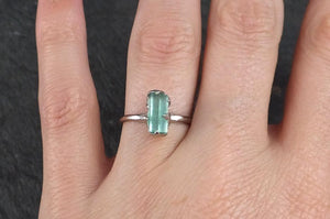 Raw Sea Green Tourmaline White Gold Ring Rough Uncut Gemstone Promise Engagement recycled 14k stacking cocktail statement byAngeline - by Angeline