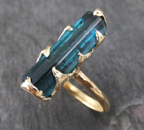 Raw Paraiba Tourmaline Gold Ring Rough Uncut Blue Gemstone tourmaline recycled 18k 0130 - by Angeline