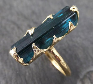 Raw Paraiba Tourmaline Gold Ring Rough Uncut Blue Gemstone tourmaline recycled 18k 0130 - by Angeline