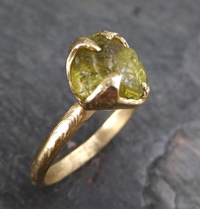 Rough Raw Natural Mali Garnet Green Gemstone ring Recycled 14k Gold One of a kind Gemstone ring - by Angeline