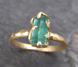 Raw Sea Green Tourmaline Gold Ring Rough Uncut Gemstone tourmaline recycled 18k stacking cocktail statement - by Angeline