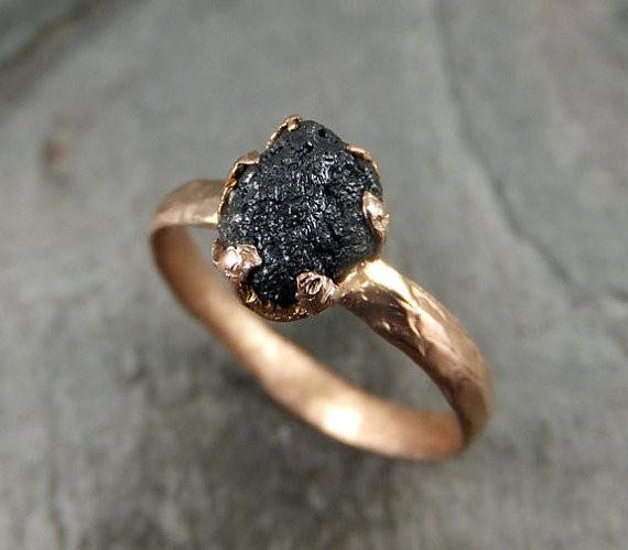 Raw Diamond Solitaire Engagement Ring Rough Uncut gemstone Rose gold Conflict Free Black Diamond Wedding Promise by Angeline - by Angeline