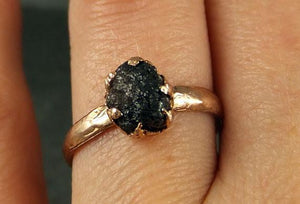 Raw Diamond Solitaire Engagement Ring Rough Uncut gemstone Rose gold Conflict Free Black Diamond Wedding Promise by Angeline - by Angeline