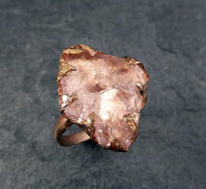 Raw Rough Morganite 14k Rose gold Ring Gold Pink Gemstone Cocktail Ring Statement Ring Raw gemstone Jewelry byAngeline - by Angeline