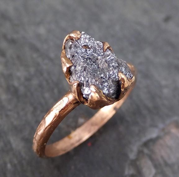 Raw Diamond Solitaire Engagement Ring Rough Uncut gemstone Rose gold Conflict Free Black Diamond Wedding Promise - by Angeline