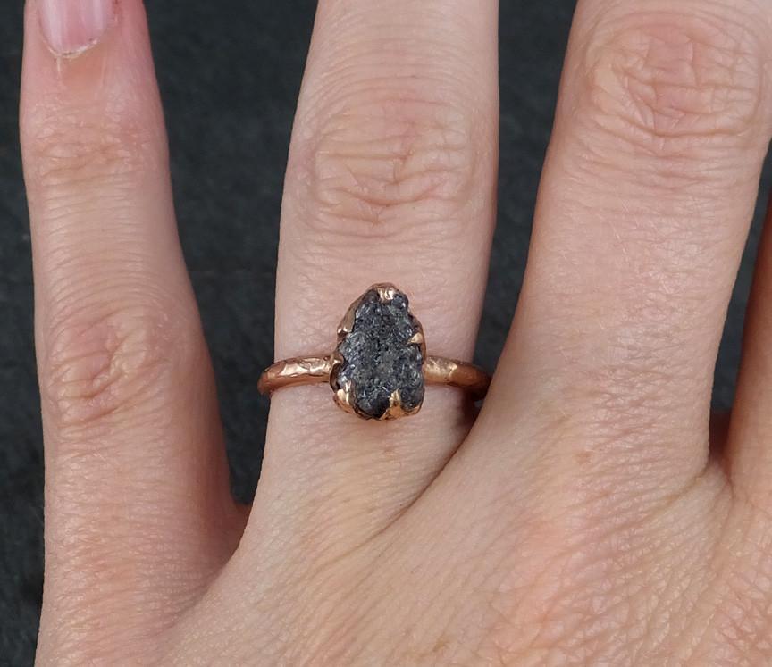 Raw Diamond Solitaire Engagement Ring Rough Uncut gemstone Rose gold Conflict Free Black Diamond Wedding Promise - by Angeline