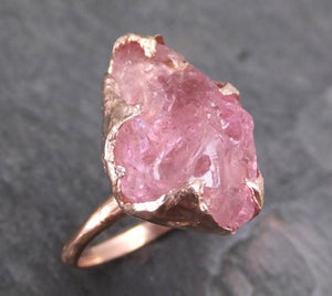 Raw Rough Pink Topaz Rose Gold Ring One Of a Kind Gemstone Ring Recycled gold - by Angeline