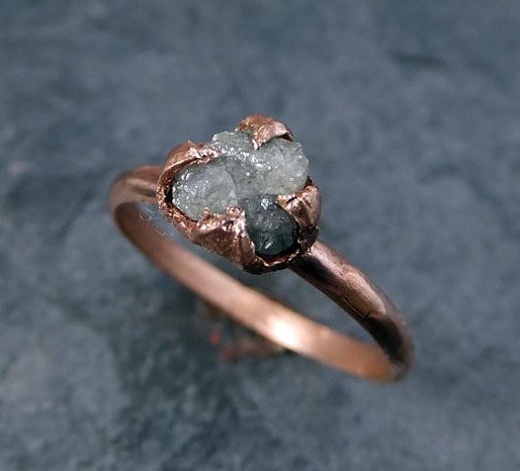 Raw Diamond Solitaire Engagement Ring Rough 14k rose Gold Wedding Ring diamond Wedding Set Stacking Ring Rough Diamond Ring by Angeline - by Angeline