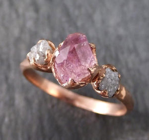Raw Rough Pink Topaz Conflict Free Diamonds Rose Gold Ring One Of a Kind Gemstone Engagement Wedding Ring Recycled gold - by Angeline