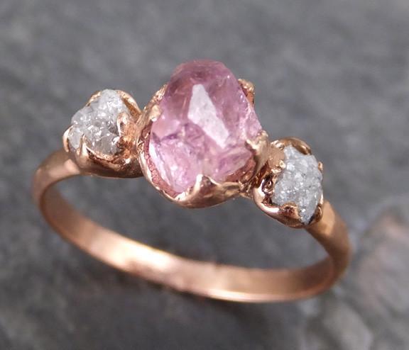 Raw Rough Pink Topaz Conflict Free Diamonds Rose Gold Ring One Of a Kind Gemstone Engagement Wedding Ring Recycled gold - by Angeline