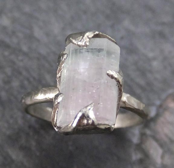 Raw Rough Uncut Bi Color Tourmaline white gold Ring Mint Green Pink Gemstone 14k Crystal recycled Ring One of A kind 0148 - by Angeline