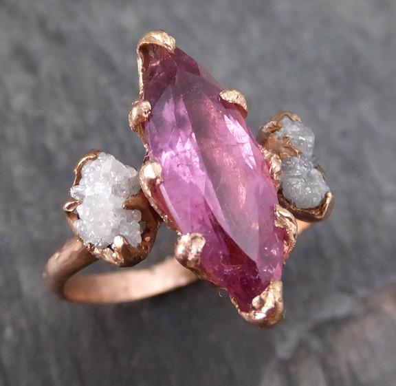 Pink Tourmaline raw rough Conflict Free Multi stone Diamond engagement Ring 14k rose gold byAngeline Bespoke Wedding Once of a kind - by Angeline