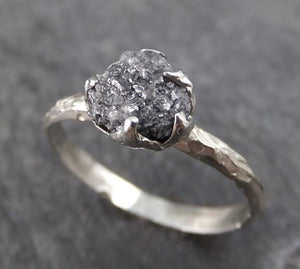 Rough Raw Black Diamond Engagement Ring Raw 14k White Gold Wedding Ring Wedding Solitaire Rough Diamond Ring 0151 - by Angeline