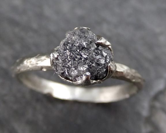 Rough Raw Black Diamond Engagement Ring Raw 14k White Gold Wedding Ring Wedding Solitaire Rough Diamond Ring 0151 - by Angeline