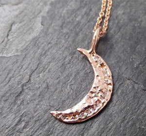 Raw Rough Dainty Diamond 14k Rose Gold Moon Pendant Charm Necklace black diamond By Angeline 0855 - Gemstone ring by Angeline