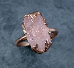 Raw Rough Morganite 14k Rose gold Ring Gold Pink Gemstone Cocktail Ring Statement Ring Raw gemstone Jewelry by Angeline - by Angeline