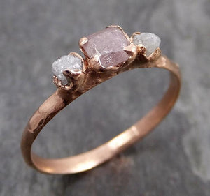 Faceted Fancy cut Pink Diamond Engagement 14k Rose Gold Multi stone Wedding Ring Rough Diamond Ring byAngeline 0877 - Gemstone ring by Angeline
