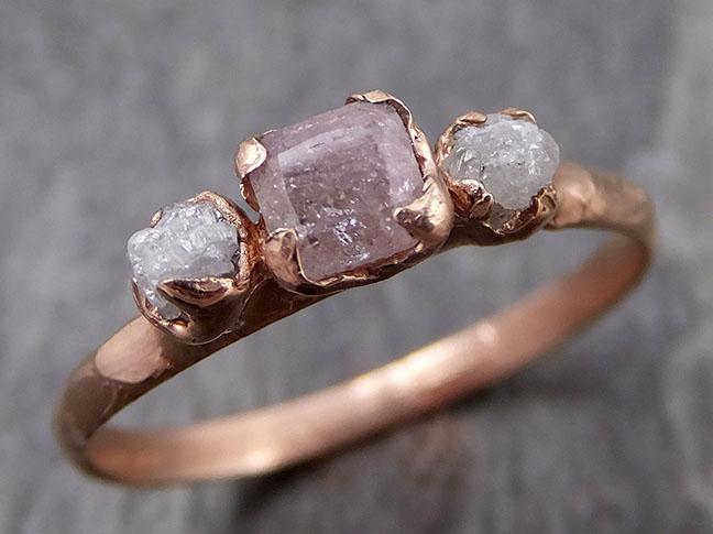 Faceted Fancy cut Pink Diamond Engagement 14k Rose Gold Multi stone Wedding Ring Rough Diamond Ring byAngeline 0877 - Gemstone ring by Angeline