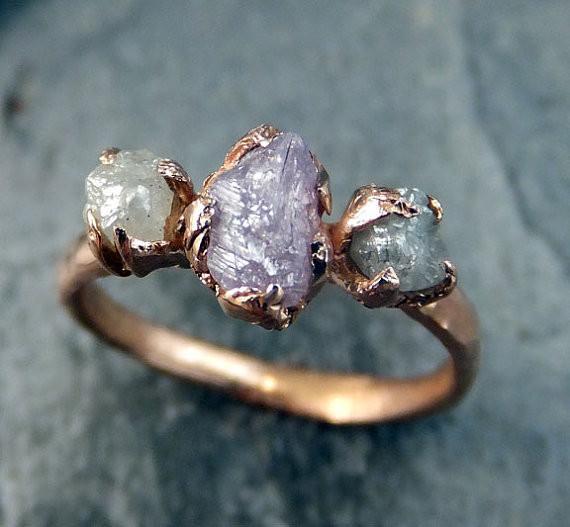 Raw Pink Diamond Rose Gold Engagement Ring Wedding Ring Custom One Of a Kind Gemstone Ring Rough Diamond Ring by Angeline - by Angeline