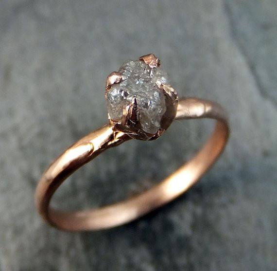 Raw Diamond Engagement Ring Rough Uncut Diamond Solitaire Recycled 14k rose gold Conflict Free Diamond Wedding Promise by Angeline - by Angeline