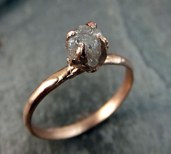 Raw Diamond Engagement Ring Rough Uncut Diamond Solitaire Recycled 14k rose gold Conflict Free Diamond Wedding Promise by Angeline - by Angeline