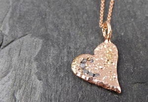 Raw Rough Dainty Diamond Rose Gold Heart Pendant Charm Necklace Pink Hammered Heart By Angeline 0882 - Gemstone ring by Angeline