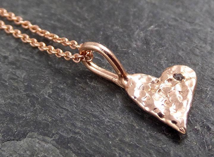 Raw Rough Dainty Diamond Rose Gold Heart Pendant Charm Necklace Pink Hammered Heart By Angeline 0883 - Gemstone ring by Angeline