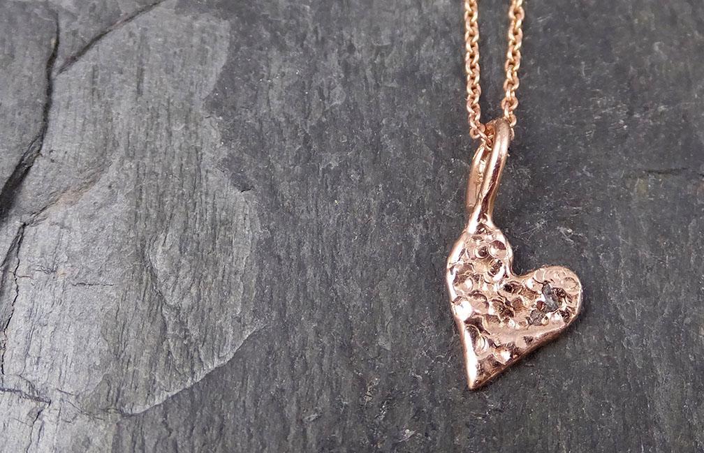 Raw Rough Dainty Diamond Rose Gold Heart Pendant Charm Necklace Pink Hammered Heart By Angeline 0884 - Gemstone ring by Angeline