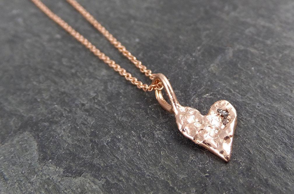 Raw Rough Dainty Diamond Rose Gold Heart Pendant Charm Necklace Pink Hammered Heart By Angeline 0884 - Gemstone ring by Angeline