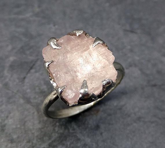 Raw Morganite White Gold Engagement Ring Wedding Ring Custom One Of a Kind Gemstone Ring Statement Ring by Angeline - by Angeline