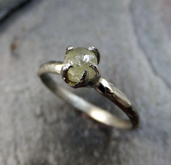 Raw Rough UnCut Diamond Engagement Ring Rough Diamond Solitaire 14k white gold Conflict Free Diamond Wedding Promise by Angeline - by Angeline