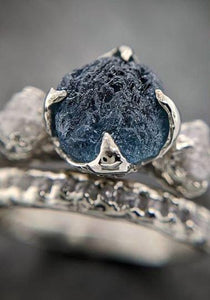 raw montana sapphire diamond white gold engagement ring blue multi stone wedding ring custom one of a kind gemstone ring three stone ring byangeline 2101 Alternative Engagement