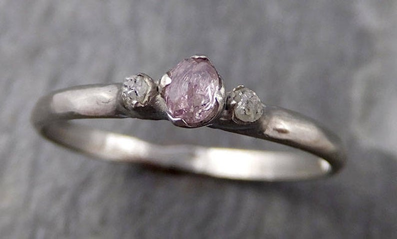 faceted fancy cut dainty pink diamond engagement 14k white gold multi stone wedding ring rough diamond ring byangeline 0762 Alternative Engagement