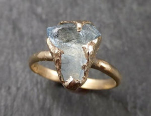 Raw uncut Aquamarine Solitaire 14k Yellow gold Ring Custom One Of a Kind Gemstone Ring Bespoke byAngeline 1612 - by Angeline