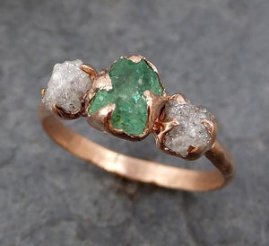 Raw Rough Emerald Conflict Free Diamonds Rose Gold Ring One Of a Kind Gemstone Engagement Wedding Ring Recycled gold - by Angeline