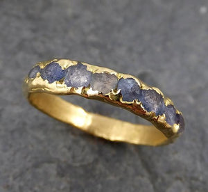 Raw Sapphire Diamond 18k Gold Engagement Ring Wedding Ring Custom One Of a Kind Blue Montana Gemstone Ring Multi stone Ring - by Angeline
