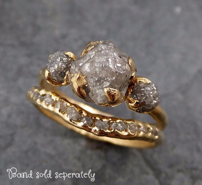 Raw Rough Diamond yellow gold Engagement Multi stone Three Ring Rough Gold Wedding Ring diamond Wedding Ring Rough Diamond Ring 0161 - by Angeline