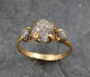 Raw Rough Diamond yellow gold Engagement Multi stone Three Ring Rough Gold Wedding Ring diamond Wedding Ring Rough Diamond Ring 0161 - by Angeline