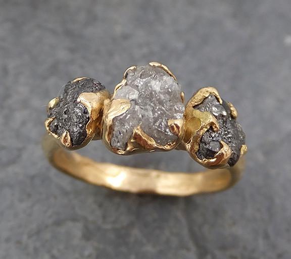 Rough Diamond Engagement Ring Raw 14k Gold Wedding Ring Wedding Set Black and white diamonds Rough Diamond Ring - by Angeline
