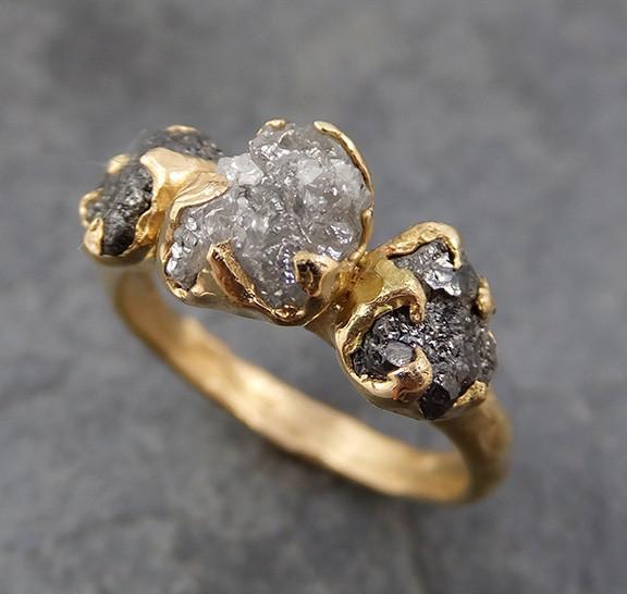 Rough Diamond Engagement Ring Raw 14k Gold Wedding Ring Wedding Set Black and white diamonds Rough Diamond Ring - by Angeline