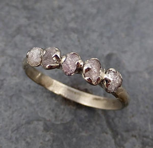 Raw Pink Diamonds White Gold Ring Multi stone Wedding Band Custom One Of a Kind Gemstone Ring Rough Diamond Ring - by Angeline