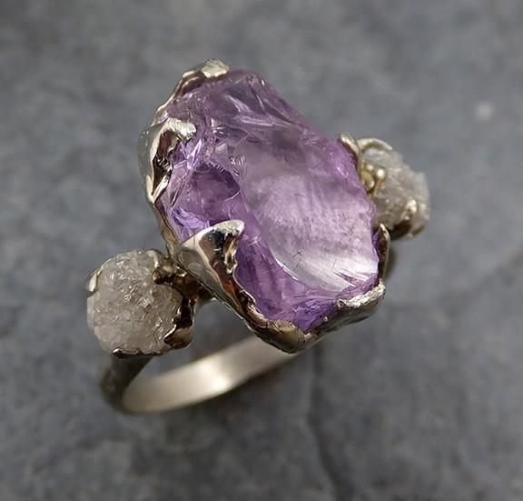 Diamond Amethyst Ring Purple Gemstone Recycled White Gold Wedding Birthstone Unique Engagement Statement ring - by Angeline