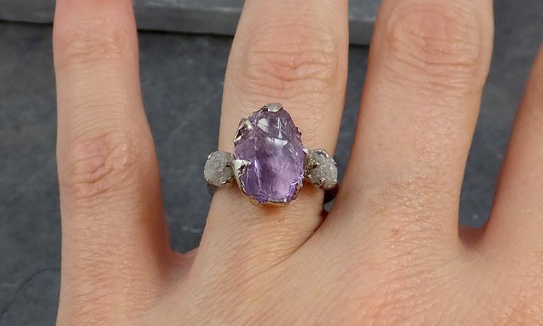 Diamond Amethyst Ring Purple Gemstone Recycled White Gold Wedding Birthstone Unique Engagement Statement ring - by Angeline