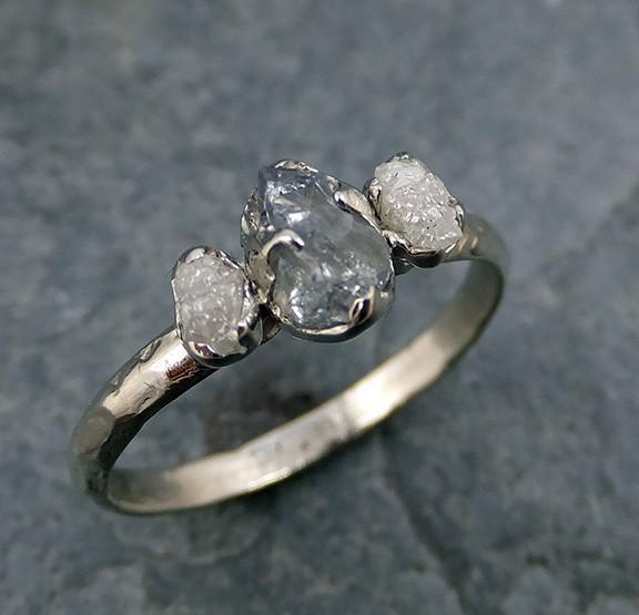 Raw Sapphire Diamond White Gold Engagement Ring Multi stone Wedding Ring Custom One Of a Kind Gemstone Ring Three stone Ring - by Angeline
