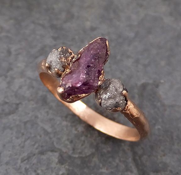 Raw Sapphire Diamond Gold Engagement Ring Multi stone Wedding Ring Custom One Of a Kind Purple Gemstone Ring Three stone Ring 0172 - by Angeline