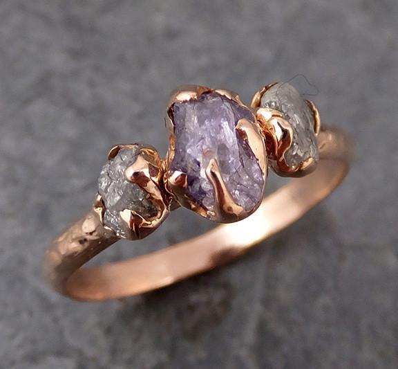 Raw Sapphire Diamond Gold Engagement Ring Multi stone Wedding Ring Custom One Of a Kind Purple Gemstone Ring Three stone Ring - by Angeline