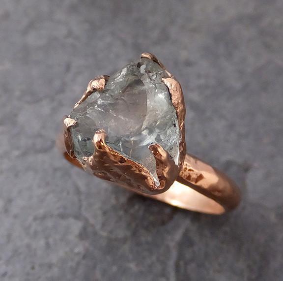 Raw Uncut Aquamarine Ring Solid 14K Rose Gold Ring wedding engagement Rough Gemstone Ring Statement Ring Stacking Ring - by Angeline