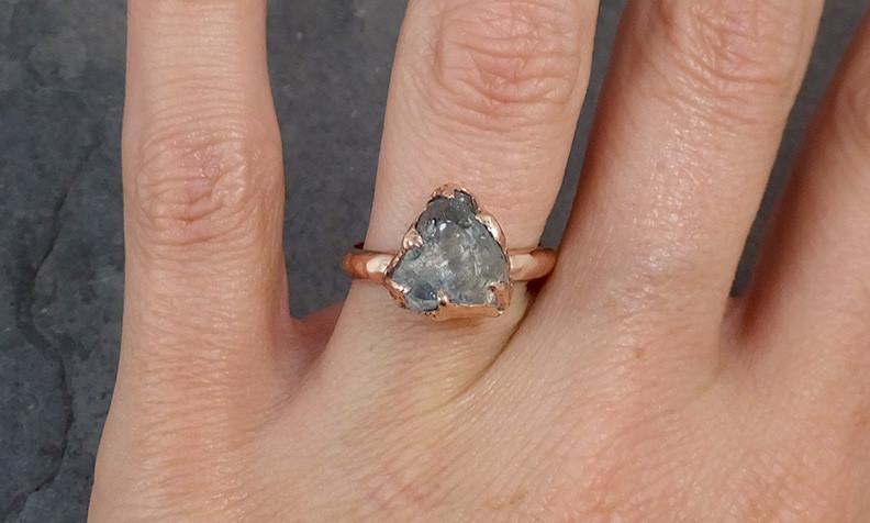 Raw Uncut Aquamarine Ring Solid 14K Rose Gold Ring wedding engagement Rough Gemstone Ring Statement Ring Stacking Ring - by Angeline