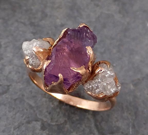 Diamond Amethyst Ring Purple Gemstone Recycled Rose Gold Wedding Birthstone Unique Engagement Statement ring - by Angeline