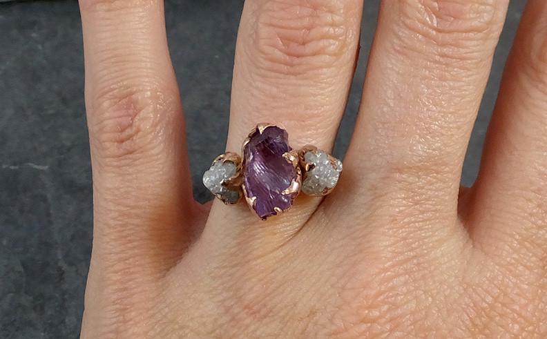 Diamond Amethyst Ring Purple Gemstone Recycled Rose Gold Wedding Birthstone Unique Engagement Statement ring - by Angeline